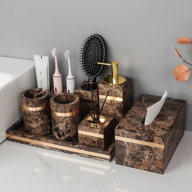 Zara Home Bathroom Set - Emperador Dark Natural Marble Bathroom Set