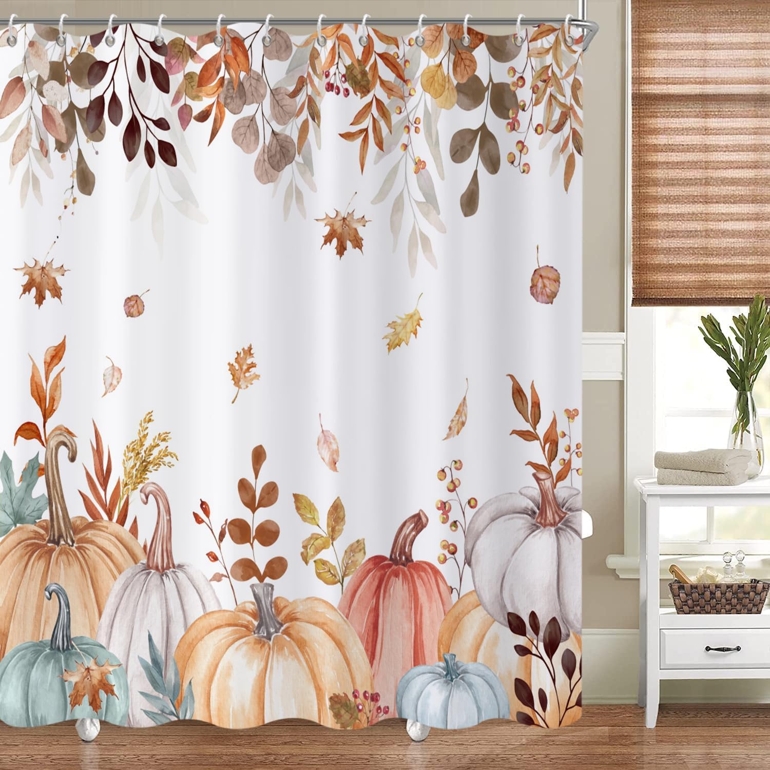 Home Bathroom Tub - Fall Shower Curtain, Pumpkin Maple Leaf