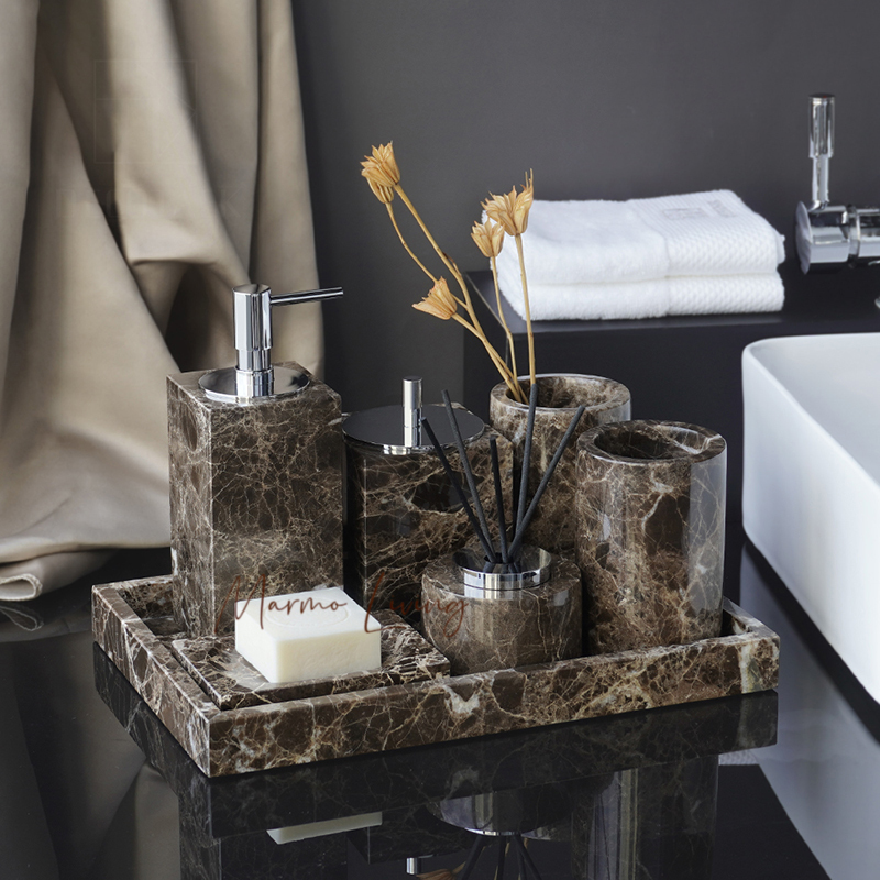 Zara Home Bathroom Set - Emperador Dark Natural Marble Bathroom Accessories