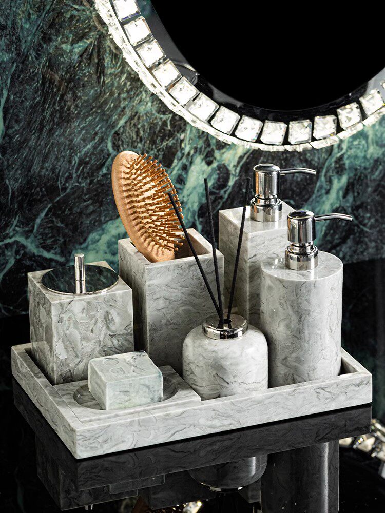 Zara Home Bathroom Set - Luxury Marble Vanity Tray Set -