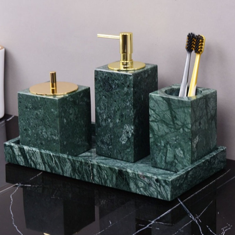 Zara Home Bathroom Set - Nordic Green Marble Tray Bathroom Accessories