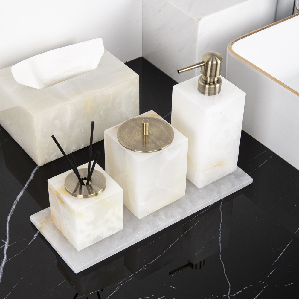 Zara Home Bathroom Set - White Onyx Natural Marble Set for