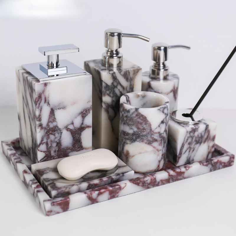 Zara Home Bathroom Set - Natural Calacatta Viola Marble Bathroom 6-piece