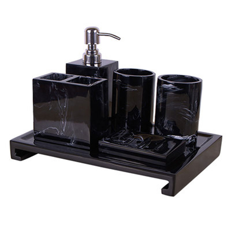 Zara Home Bathroom Set - Black Marble Pattern Tray Resin Bathroom