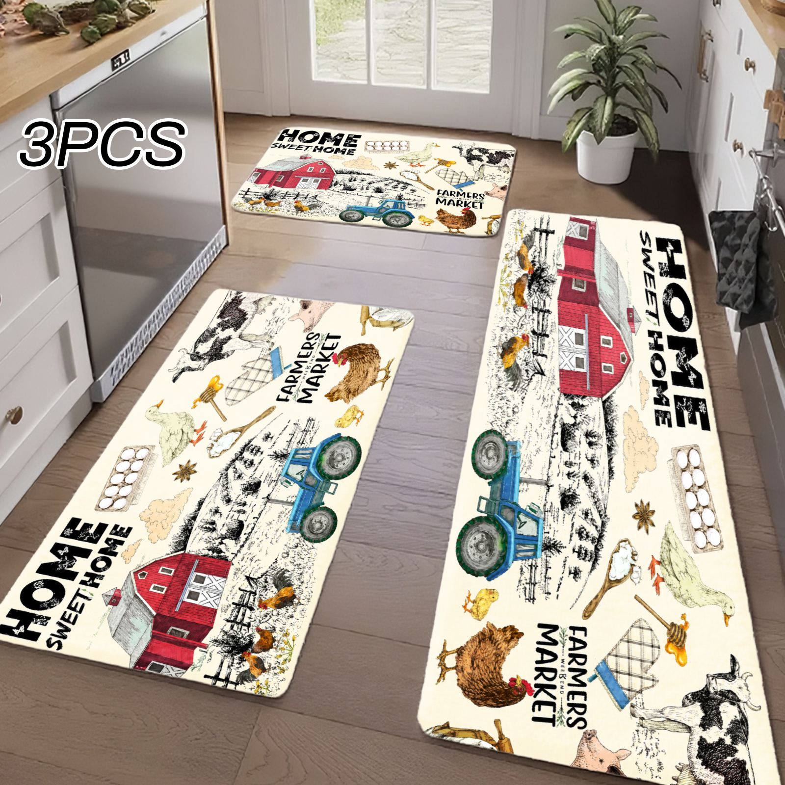 Home Kitchen Bathroom Marketing - 3PC Kitchen Rugs,Home Decoration for Front