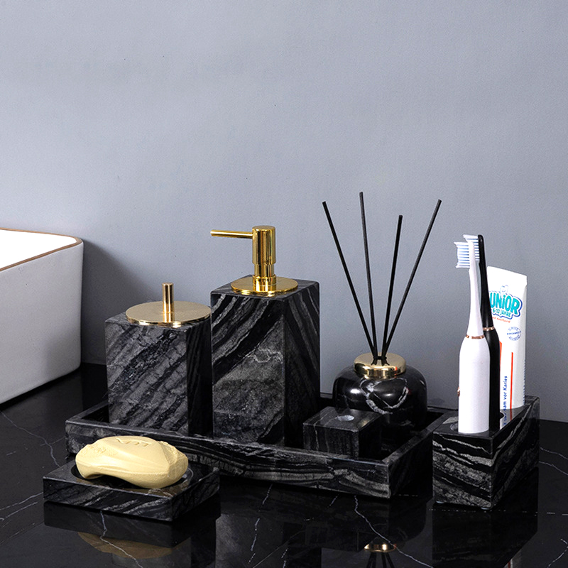 Zara Home Bathroom Set - Ancient Wood Grain Natural Marble Bathroom