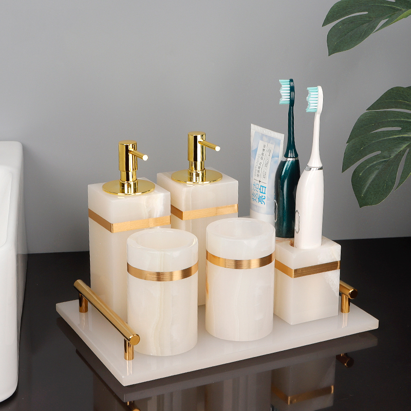 Zara Home Bathroom Set - White Onyx Natural Marble Bathroom Accessories