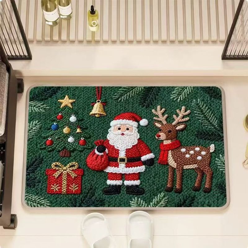 Home Bathroom Tub - VIKAMA Santa Reindeer Bath Mat Xmas
