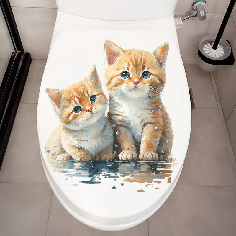 Home Bathroom With Two Toilets - Two Cute Cats Wall Sticker Bathroom
