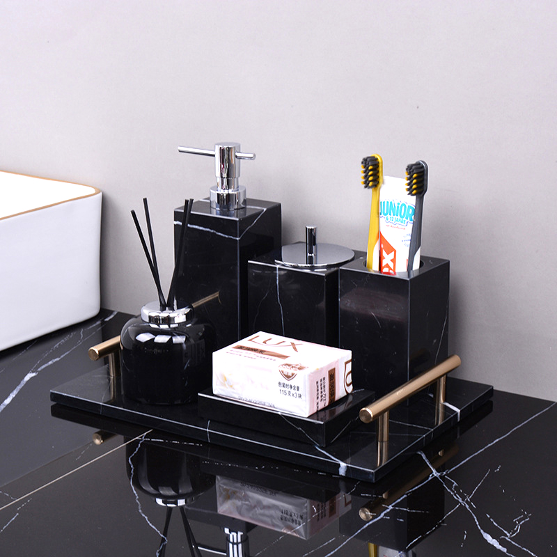 Zara Home Bathroom Set - Black Marquina Natural Marble Bathroom Accessories