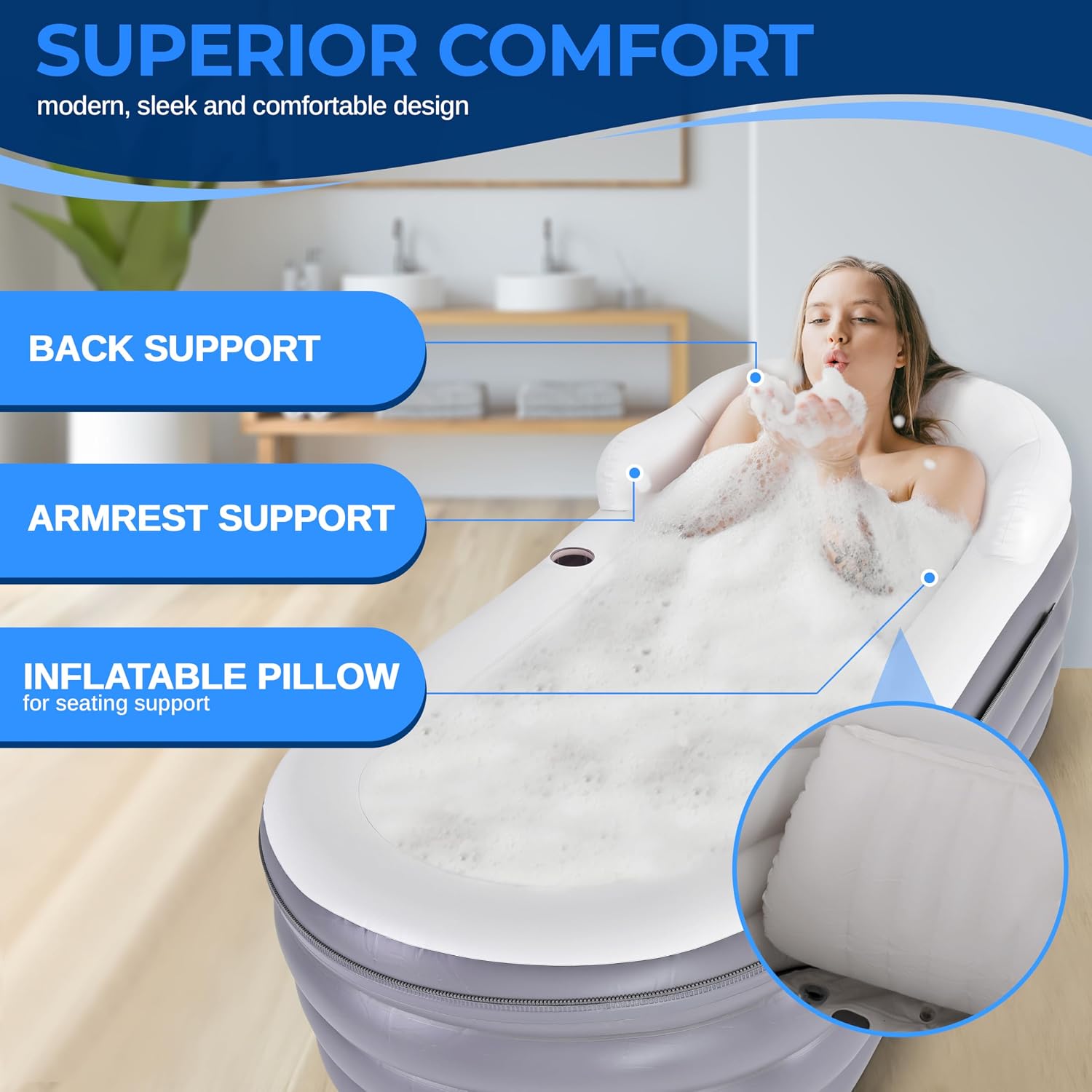 Spa Bathtub with Bubble Massag - огляд і ціна Bathtub Pillow Inflatable