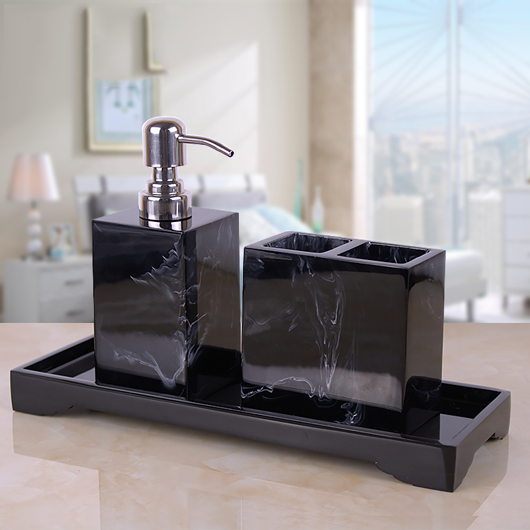 Black Marble Pattern Tray Resi - огляд і ціна Zara Home Bathroom Set
