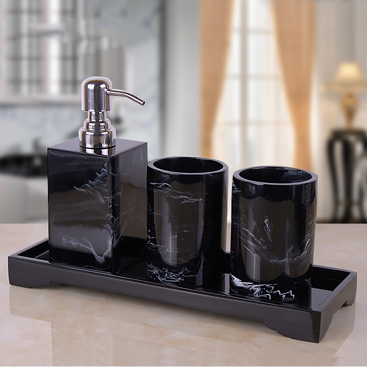 Black Marble Pattern Tray Resi - огляд і ціна Zara Home Bathroom Set